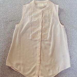 Maeve Antropologie Ivory  Blouse with Embellished Mandarin Collar